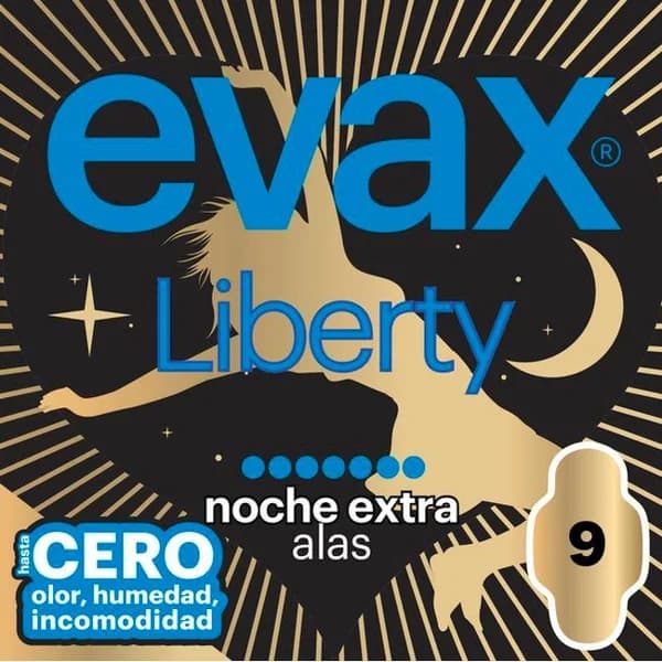 Compresa de noche extra con alas EVAX LIBERTY, paquete 9 uds - 9 ud - Imagen del producto en Findit