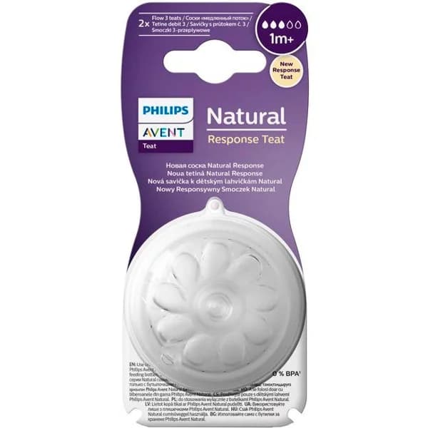 Tetina T3 flujo médio 1M+ AVENT NATURAL RESPONSE, pack 2 uds - 2 ud - Imagen del producto en Findit