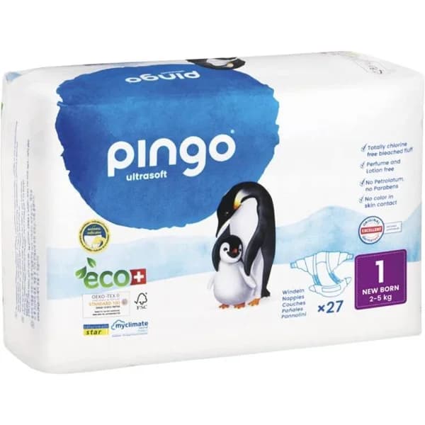 Pañal ecológico ultrasoft 2-5 kg Talla 1 PINGO, paquete 27 uds - 27 ud - Imagen del producto en Findit