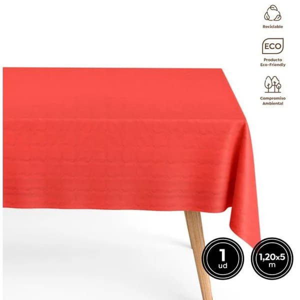 Mantel de papel rojo, rollo 1,2x5 metros - 6 ud - Imagen del producto en Findit