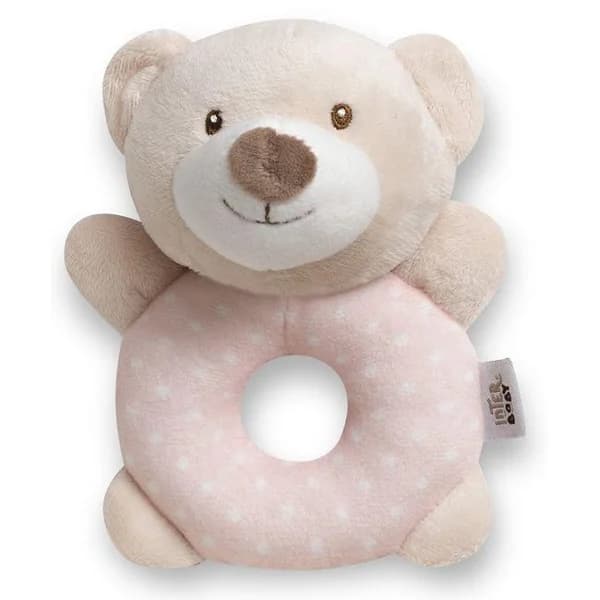 Sonajero aro peluche osito rosa, ideal para fomentar el agarre INTERBABY - 1 ud - Imagen del producto en Findit