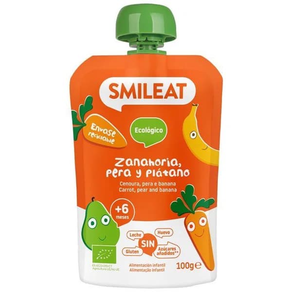 Pera, plátano y zanahoria bio SMILEAT, blolsita 100 g - 0.1 kg - Imagen del producto en Findit