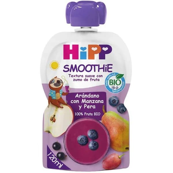 Smoothies de arándanos, manzana y pera bio HIPP, bolsita 120 ml - 0.12 l - Imagen del producto en Findit