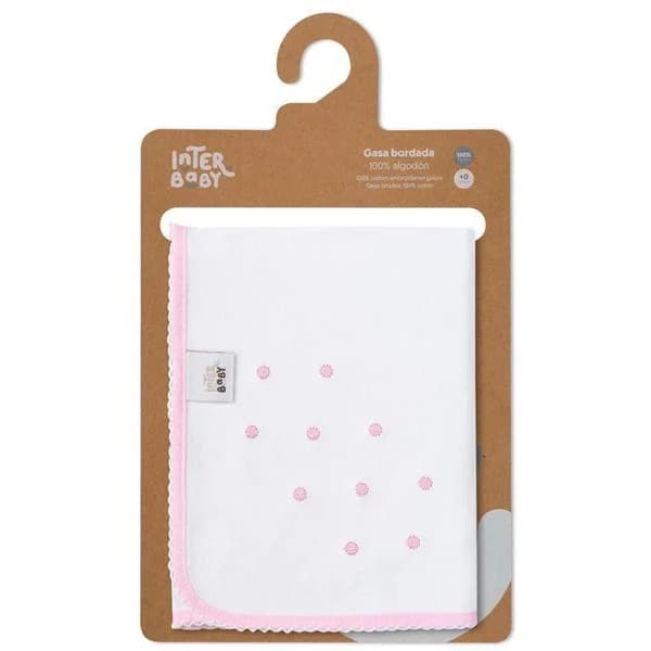Gasa bordada puntos rosas, 100% algodón, Edad rec: +0 meses INTERBABY, 60x65 cm - 39 m - Imagen del producto en Findit