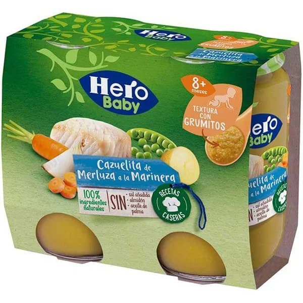 Tarrito de cazuela de merluza a la marinera HERO, pack 2x190 g - 0.38 kg - Imagen del producto en Findit