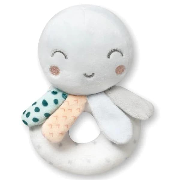 Sonajero aro peluche pulpo cabeza gris, ideal para fomentar el agarre INTERBABY - 1 ud - Imagen del producto en Findit