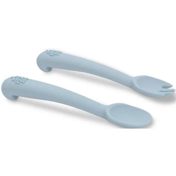 Cuchara y tenedor azul de silicona INTERBABY - 1 ud - Imagen del producto en Findit