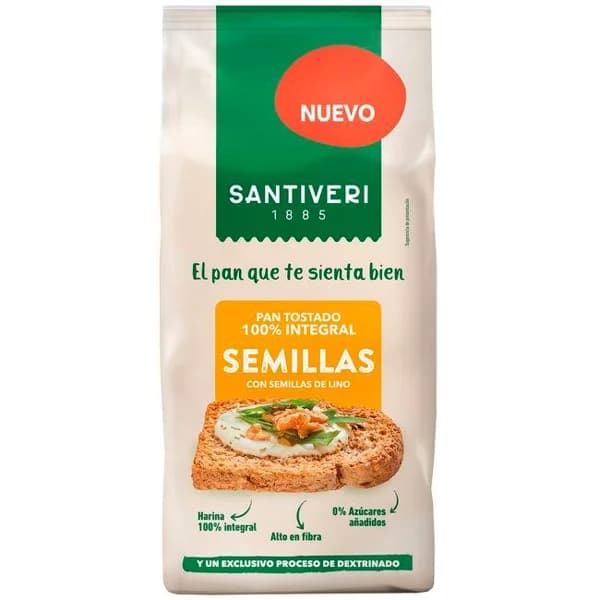Pan tostado 100% integral con semillas SANTIVERI, paquete 200 g - 0.2 kg - Imagen del producto en Findit