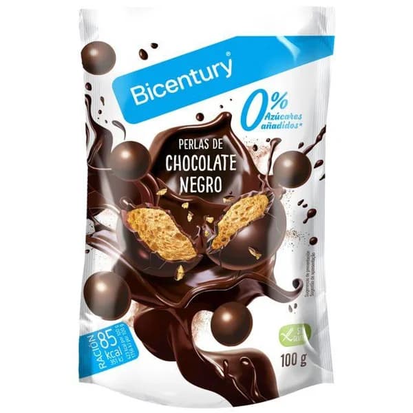 Perlas de chocolate negro sin azúcar BICENTURY, bolsa 100 g - 0.1 kg - Imagen del producto en Findit