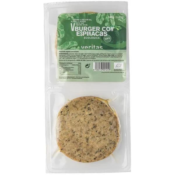 Hamburguesa de espinaca VERITAS, bandeja 140 g - 0.14 kg - Imagen del producto en Findit