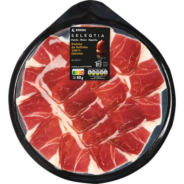 Paleta de bellota 100% ibérica EROSKI SELEQTIA, sobre 80 g - 0.08 kg - Imagen del producto en Findit