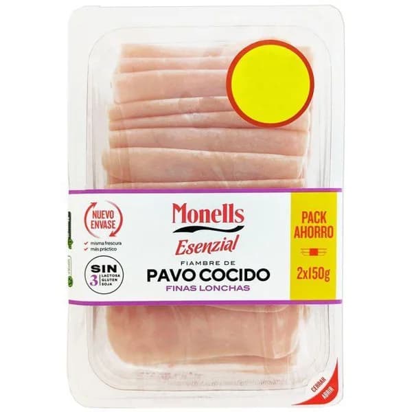 Fiambre de pechuga de pavo MONELLS, pack 2x150 g - 1 ud - Imagen del producto en Findit