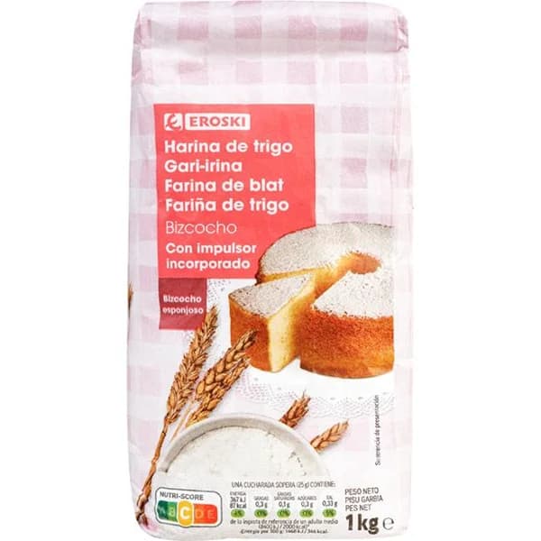 Harina para bizcocho EROSKI, paquete 1 kg - 1 kg - Imagen del producto en Findit