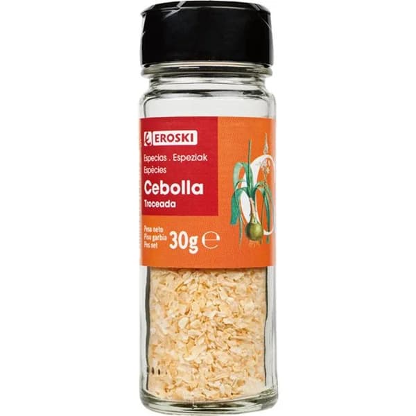 Cebolla troceada para sazonar EROSKI, frasco 30 g - 0.03 kg - Imagen del producto en Findit