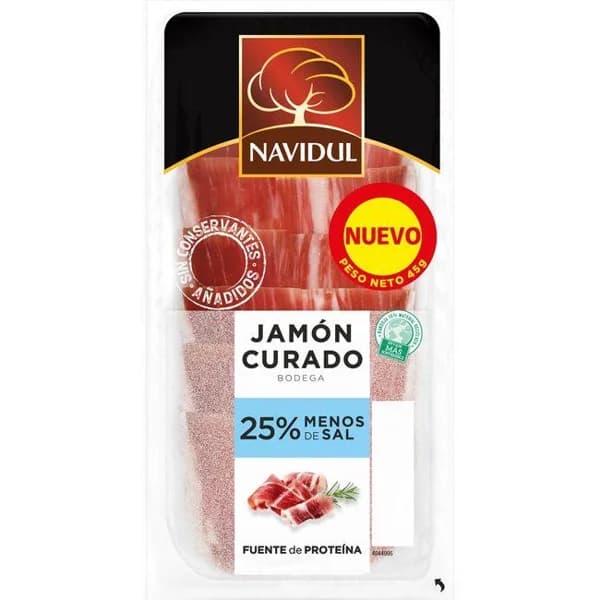 Jamón curado reducido en sal NAVIDUL, lonchas 45 g - 0.05 kg - Imagen del producto en Findit