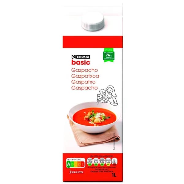 Gazpacho EROSKI BASIC, brik 1 litro - 1 l - Imagen del producto en Findit