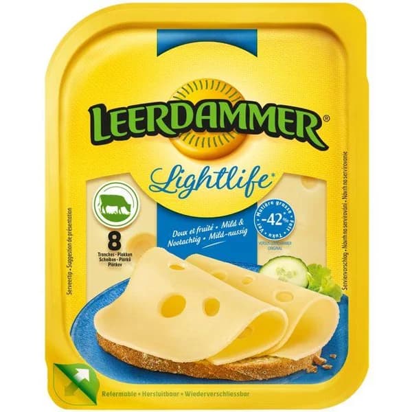 Queso light LEERDAMMER, lonchas, bandeja 160 g - 0.16 kg - Imagen del producto en Findit