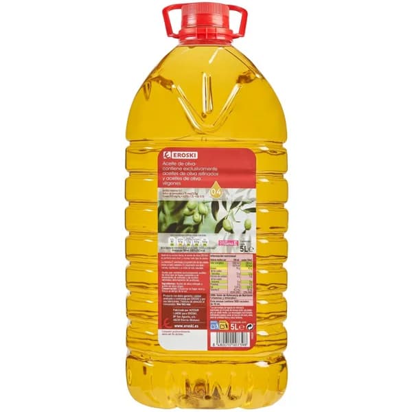 Aceite de oliva suave EROSKI, garrafa 5 litros - 5 l - Imagen del producto en Findit