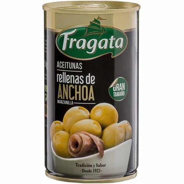 Aceitunas rellenas de anchoa FRAGATA, lata 150 g - 0.15 kg - Imagen del producto en Findit