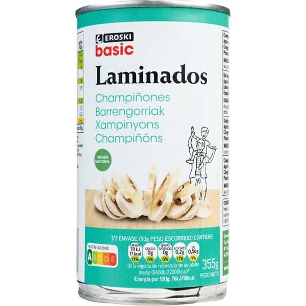 Champiñon laminado EROSKI BASIC, lata 185 g - 0.18 kg - Imagen del producto en Findit