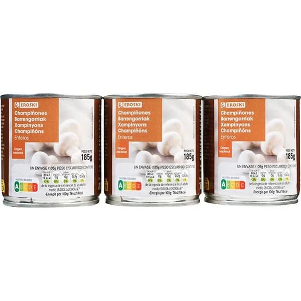 Champiñon entero EROSKI, pack 3x105 g - 0.32 kg - Imagen del producto en Findit