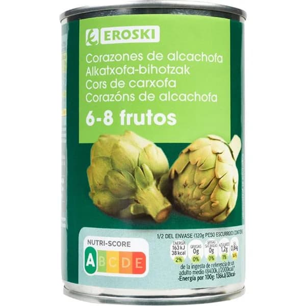 Alcachofa 6/8 frutos EROSKI, lata 240 g - 0.24 kg - Imagen del producto en Findit