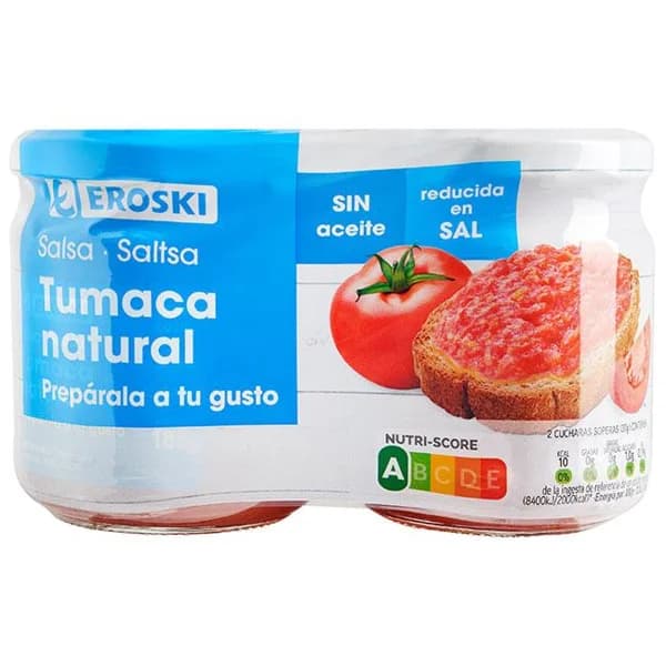 Tumaca natural EROSKI, pack 2x185 g - 0.37 kg - Imagen del producto en Findit