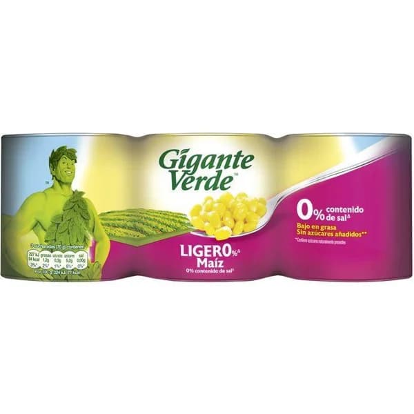 Maíz ligero 0% GIGANTE VERDE, pack 3x140 g - 0.42 kg - Imagen del producto en Findit