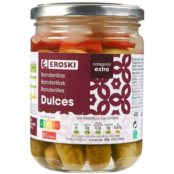 Banderillas dulces EROSKI, frasco 210 g - 0.21 kg - Imagen del producto en Findit