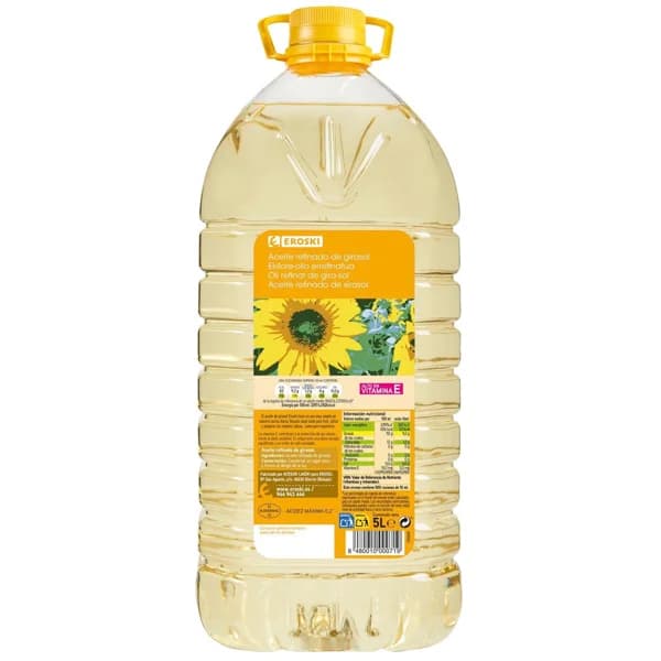 Aceite de girasol EROSKI, garrafa 5 litros - 5 l - Imagen del producto en Findit