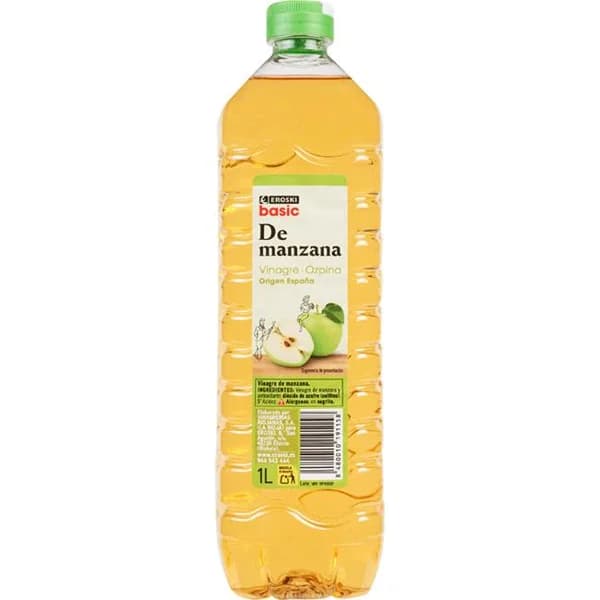 Vinagre de manzana EROSKI basic, botella 1 litro - 1 l - Imagen del producto en Findit