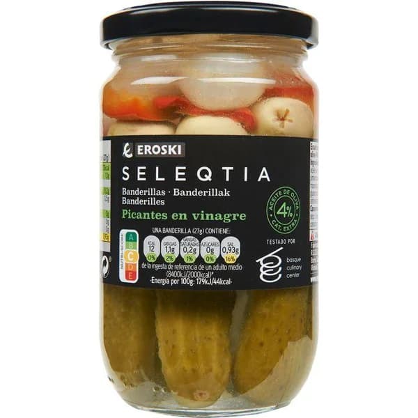 Banderillas en aceite de oliva EROSKI SELEQTIA, frasco 160 g - 0.16 kg - Imagen del producto en Findit