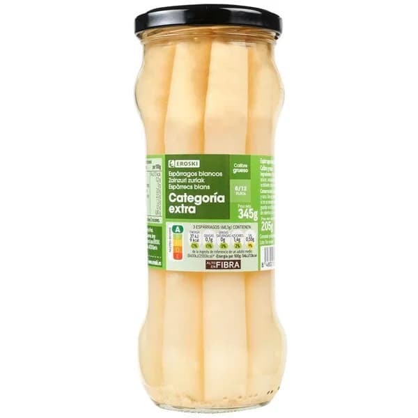 Espárrago grueso 8/12 piezas EROSKI, frasco 205 g - 0.2 kg - Imagen del producto en Findit