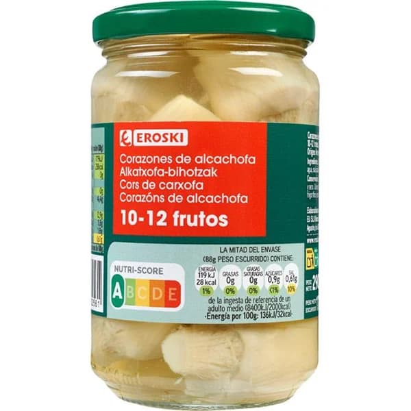 Alcachofa 10/12 frutos EROSKI, frasco 175 g - 0.18 kg - Imagen del producto en Findit