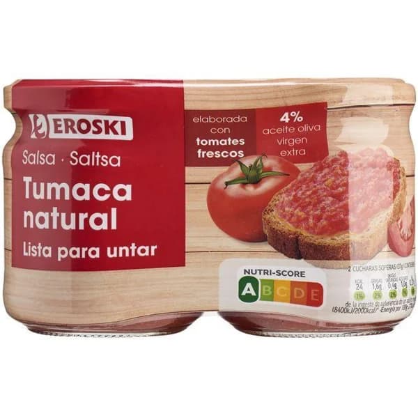 Tumaca natural EROSKI, pack 2x185 g - 0.37 kg - Imagen del producto en Findit
