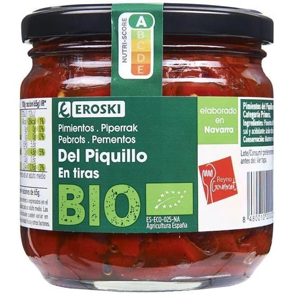 Piquillo de piquillo en tiras EROSKI BIO, frasco 260 g - 1 ud - Imagen del producto en Findit