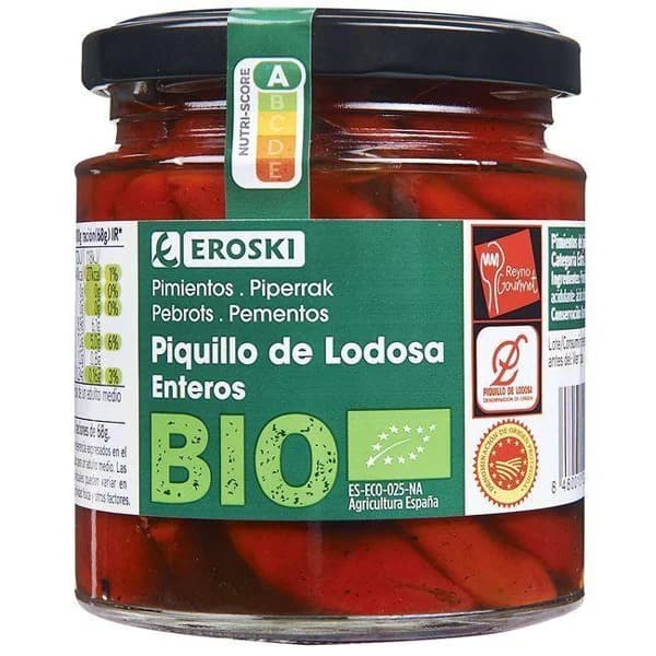 Pimiento de piquillo extra D.O. Lodosa EROSKI BIO, frasco 205 g - 0.21 kg - Imagen del producto en Findit