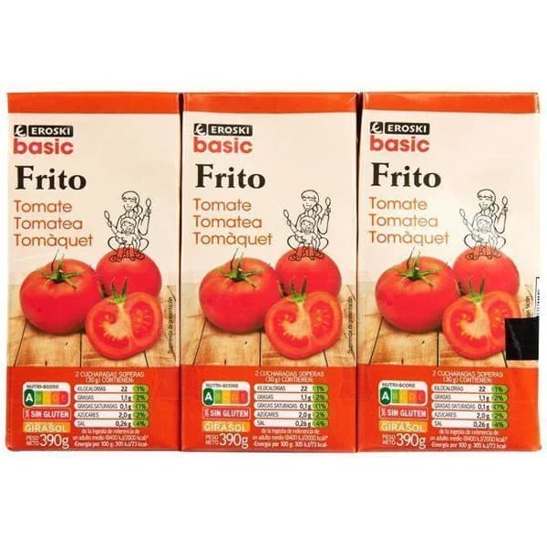 Tomate frito EROSKI basic, pack 3x390 g - 1.17 kg - Imagen del producto en Findit