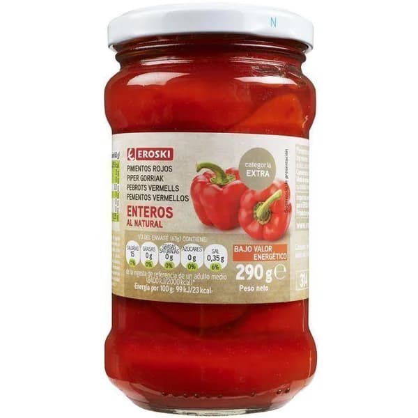 Pimiento rojo entero EROSKI, frasco 190 g - 0.19 kg - Imagen del producto en Findit