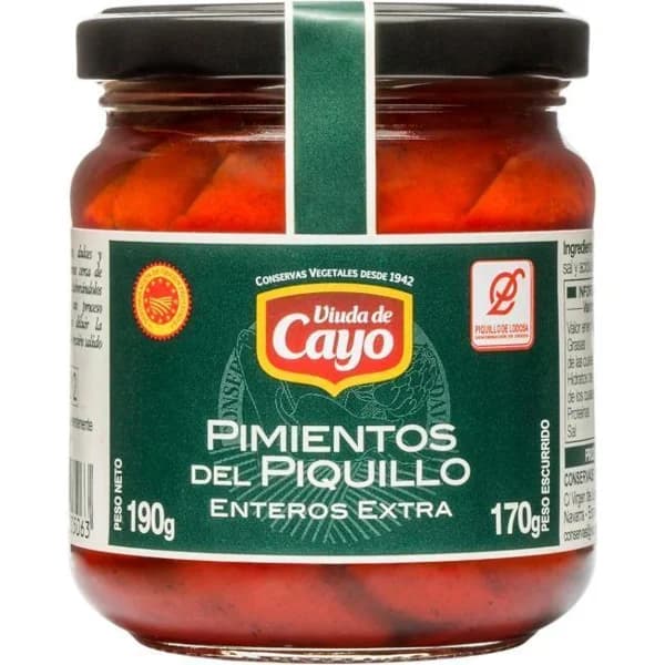 Pimiento piquillo entero D.O. Lodosa VIUDA DE CAYO, frasco 170 g - 0.17 kg - Imagen del producto en Findit