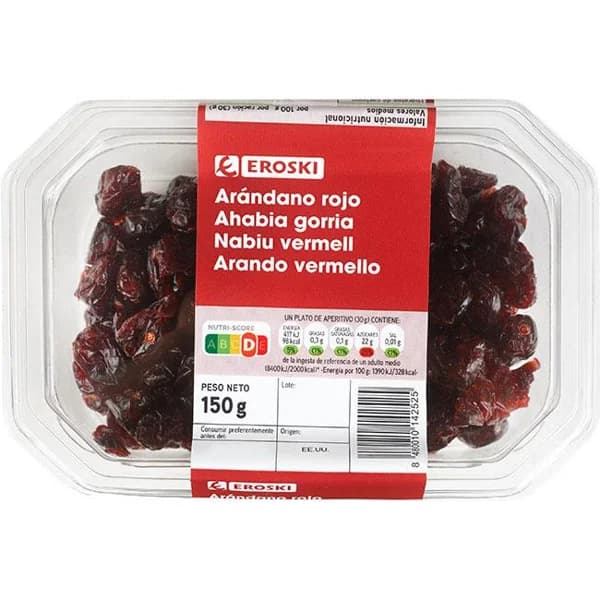 Arándanos rojos EROSKI, tarrina 150 g - 0.15 kg - Imagen del producto en Findit