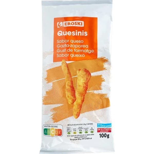 Aperitivo quesinis sabor queso EROSKI, bolsa 100 g - 0.1 kg - Imagen del producto en Findit