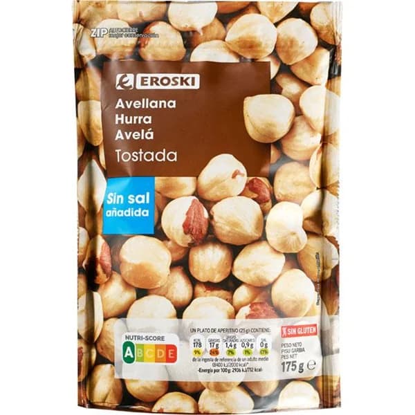 Avellana tostada EROSKI, bolsa 175 g - 0.18 kg - Imagen del producto en Findit