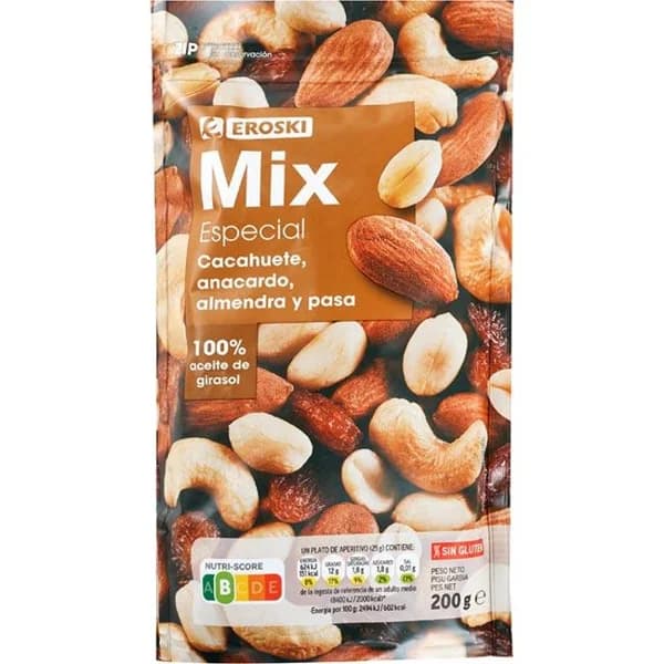 Mix de frutos secos especial EROSKI, bolsa 200 g - 0.2 kg - Imagen del producto en Findit