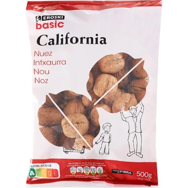 Nuez de California con cáscara EROSKI BASIC, bolsa 500 g - 0.5 kg - Imagen del producto en Findit