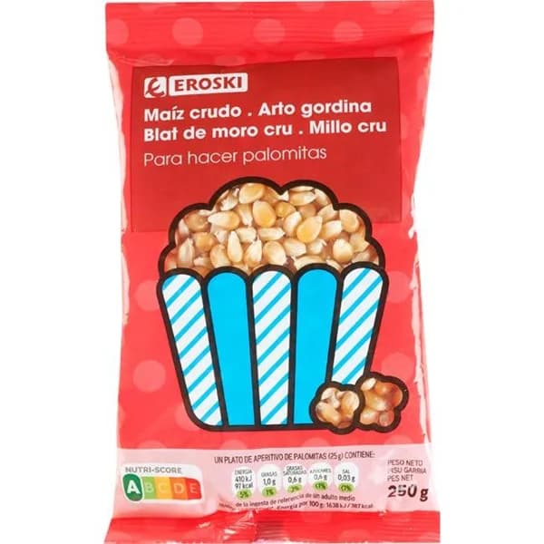 Maíz palomitas EROSKI, paquete 250 g - 0.25 kg - Imagen del producto en Findit