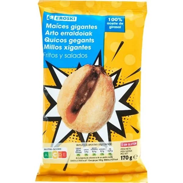 Maíz frito gigante EROSKI, bolsa 170 g - 0.17 kg - Imagen del producto en Findit
