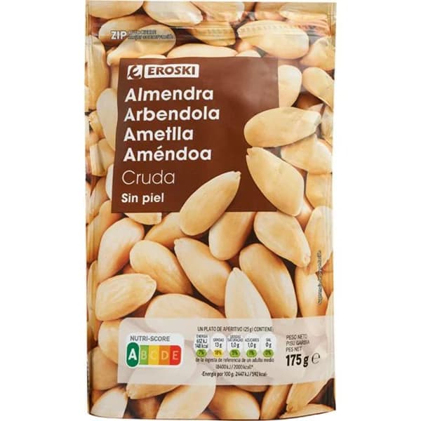 Almendras crudas EROSKI, bolsa 175 g - 0.18 kg - Imagen del producto en Findit