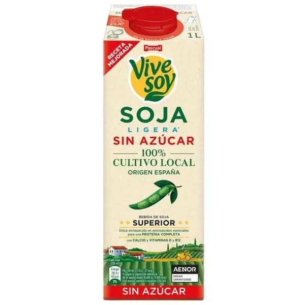 Bebida de soja ligera sin azúcar VIVESOY, brik 1 litro - 1 l - Imagen del producto en Findit