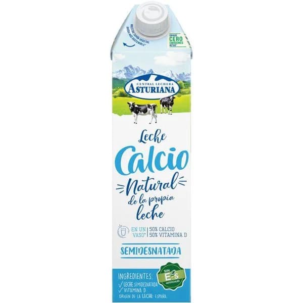Leche semidesnatada calcio ASTURIANA, brik 1 litro - 1 l - Imagen del producto en Findit